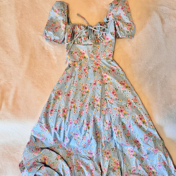 HOUSE OF CB TALLULAH BLUE VINTAGE FLORAL PUFF SLEEVE MIDI DRESS (Size XS) - Picture 10 of 12